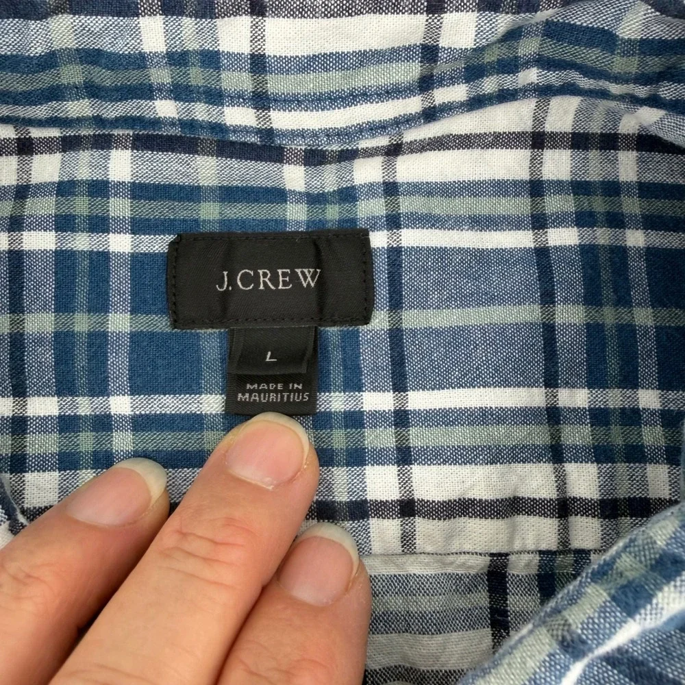 J. Crew Mens Large Blue‎ White Plaid Cotton Long Sleeve Button Down Shirt